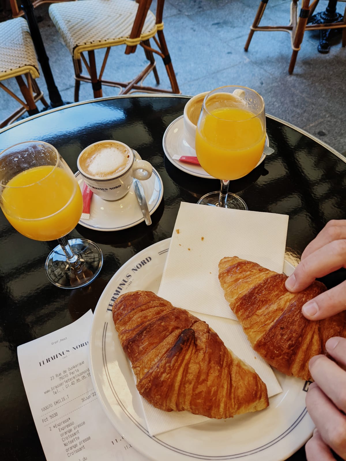 French cafe croissants coffee juice Paris